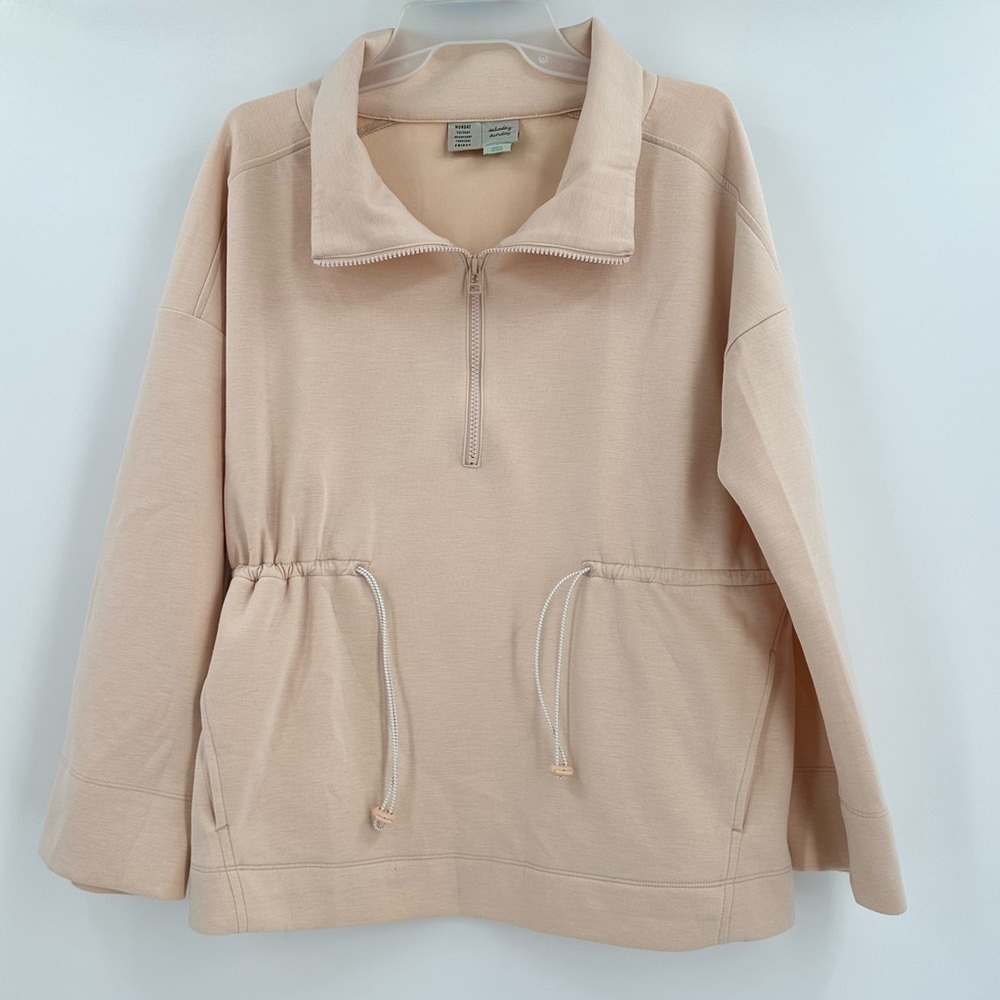 Saturday Sunday by Anthropologie Quarter Zip Light Peach Drawstring Top Size S